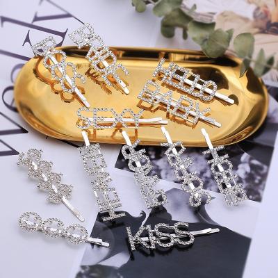 China Hot Selling Bling Hair Clips Fashion Word Hair Clip Letter Hairpin Rhinestone Zinc Alloy Hair Clips For Women Girls for sale