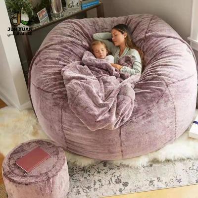 China Other Direct Selling 7 Feet Fur Fabric Bean Bag Chair Lazy Sofa Bed Cover Giant Soft Fluffy Artificial Fur Large Round Bean Bag Chair for sale