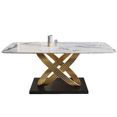 China K/D Light Rock Panel Smart Dining Table And Chair Combination Nordic Modern Rectangular Small Apartment Home Luxury Designer for sale