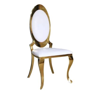 China New Design Modular Cushion Luxury Gold Leather Oval Back Stainless Steel Wedding Dining Chair for sale