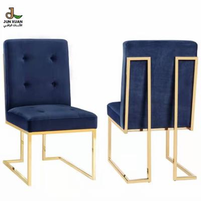 China Modern Modular Leisure Lounge Stainless Steel Blue Velvet Dining Chair Designer Restaurant Gold Finger Chair for sale