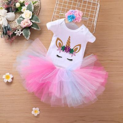 China 3 Pieces Summer Baby Anti-Shrink Clothing Sets Baby Letter Print Overalls+Skirt+Tutu Headband for sale