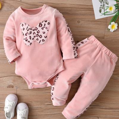 China Pink Leopard Breathble Toddler Rompers Girls Baby Clothes Cozy Fall Outfits 2 Sets for sale