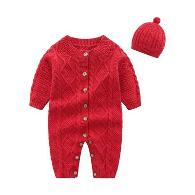 China Breathble baby romper spring cotton cozy custom baby knitted cardigan long sleeve jumpsuits sweater with hat for sale