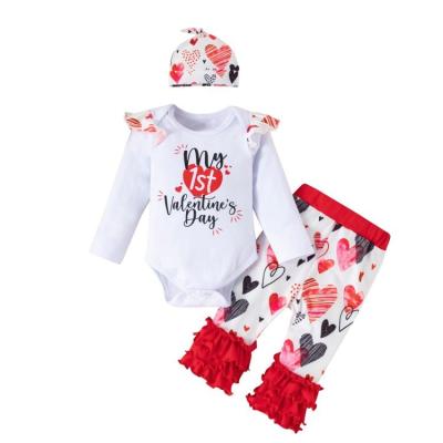 China Comfortable Breathble summer baby rompers valentines red&love logo 6-24 months baby clothes set for sale