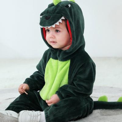 China Breathble Baby Dinosaur Coral Fleece Long Sleeve Hoodie Cozy Newborn Romper Overalls Outfit Set for sale