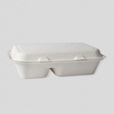 China Factory Price Recyclable Disposable Biodegradable 2 Compartments Take Out Food Box for sale