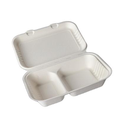 China Hot Selling Recyclable Disposable 2 Compartments Temperature Resistance Pulp Salad Box for sale