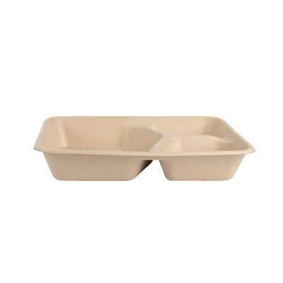 China Recyclable Custom Leakproof Greaseproof Disposable 3 Compartment Bagasse Tableware for sale