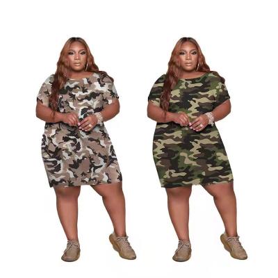 China New Fashion J&H Breathable Fashion Camouflage Print Midi Dress Women Short Sleeve Oversized Casual T-shirt Dress Plus Size Women Clothing for sale