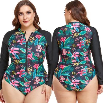 China New come 2022 plus size J&H fashion plus size 4xl print wetsuit wetsuit sexy long sleeve beach resort one piece swimsuit for sale