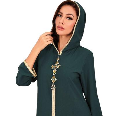 China J&H 2022 Wool Kaftan Luxurious Moroccan Women Dubai Abaya Djellaba Long Sleeve Hoodie Maxi Dress Robes Islamic Clothing for sale