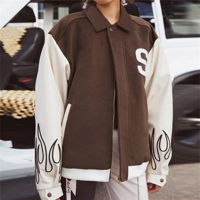 China J&H Monogram Embroidery Drop Opposite Jacket Baseball Fashion Loose Chic Loose Color Opposite Single Breasted Jacket Coat for sale