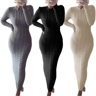 China Hot sale J&H 3XL breathable fashion plus size wool knit fabric long sleeve crew neck bodycon dress holiday vestidos sexy elegant for sale