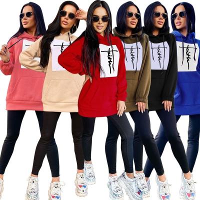 China 2022 Autumn J&H Fashion Breathable Winter Collection Women's Casual Plus Size Print Quilting High Waist Long Sleeve Hoodie Dress for sale