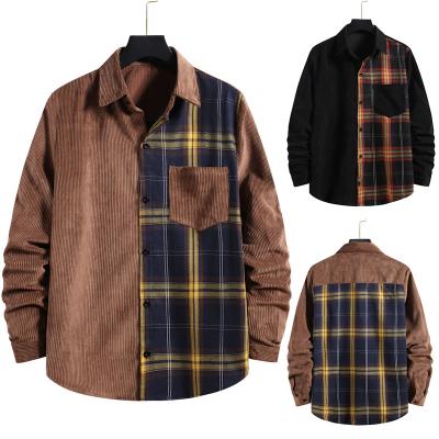 China J&H Breathable 2022 Spring Winter Corduroy Men's Shirt Vintage Plaid Patchwork Causal Long Sleeve Jacket Tops With Pocket for sale