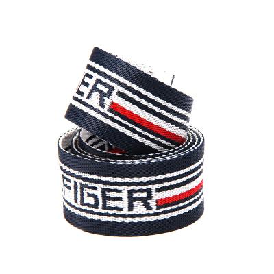 China Heavy Duty Custom Letter Logo Jacquard Webbing Tape Polyester Webbing Belt For Bag for sale