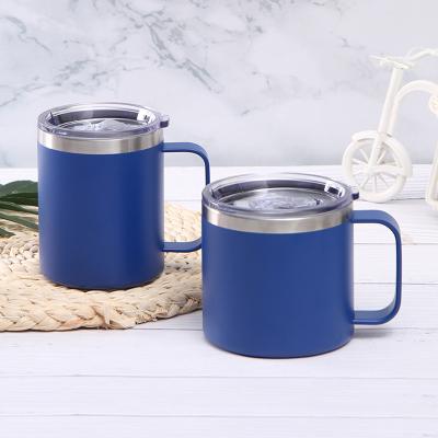 China 12 oz 14oz 18/8 Stainless Steel Durable Double Walled Vacuum Insulated Coffee Mug With Handle And Silicone Lid for sale