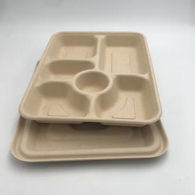 China Fast Food Eco Biodegradable 5 Compartment Minimalist 10.5 Bagasse Greaseproof Disposable Serving Fast Food Paper Tray for sale