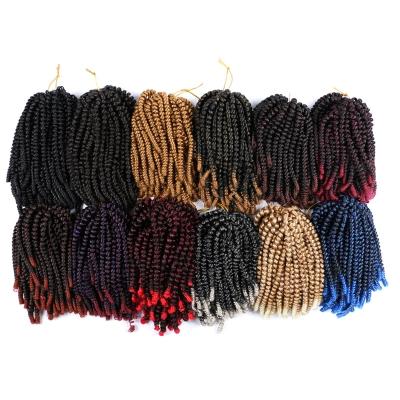 China Wholesale 8inch Spring Twist Synthetic Hair 65g Natural Ombre Pre Twisted Crochet Braiding Hair Pre Looped Passion Twist Hair Box Braids for sale