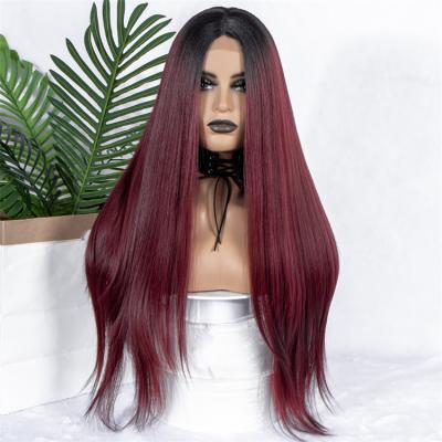 China Swiss Made Synthetic Lace Wig Long Silky Straight Shoobidoo Lace Mix Colors Middle Part Synthetic Lace Hair Wigs For Black Women for sale