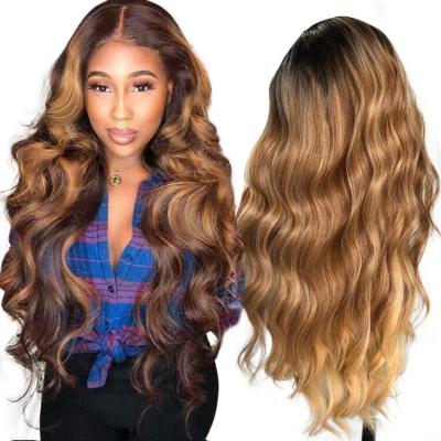 China Wholesale Price Futura Body Wave Lead Long Lace Front Wig High Quality Afro Curly Synthetic Hair Heat Resistant Wigs With Highlights for sale