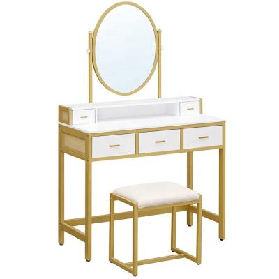 China Classic Style Black White Metal Bedroom Vanity With Glass Table And Bench Set for sale