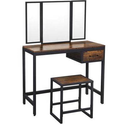 China Industrial Classic Style Dressing Table Mirror Makeup Table Set With Big Drawer for sale