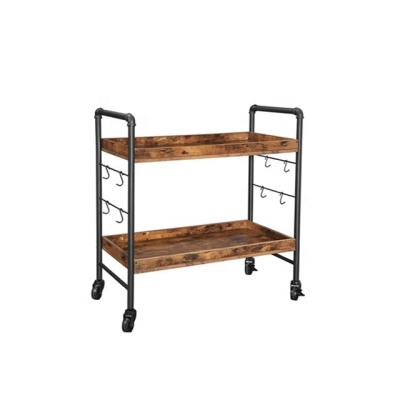 China Metal And Wooden 2-Tier Kitchen Serving Cart With Lockable Casters for sale