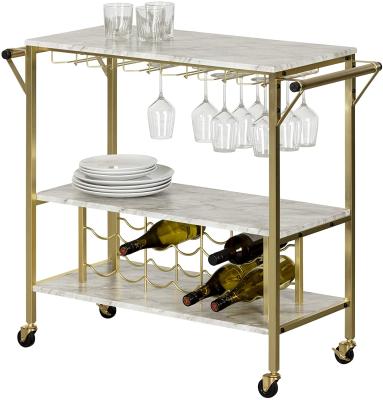 China With Shelves and Storage Metal Wire Rack Kitchen Wine Glass Rack Serving Cart Handles Microwave Oven Rack and Towel Rack for Kitchen Dining Room Furniture for sale