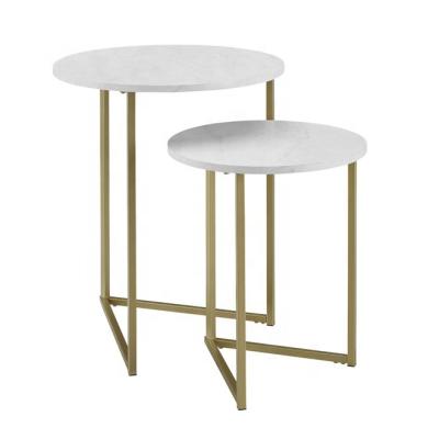 China Round Shape Golden Frame Round Marble Top Nesting End Tables For Small Space for sale