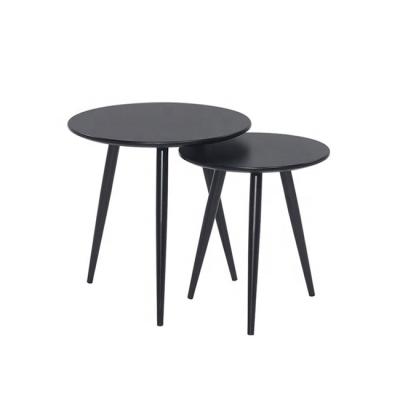 China 3-Legged Set Of 2 Full Black 3 Legs Sides Table With Round MDF Top for sale