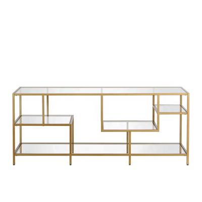 China With Modern 3 Tier Glass Shelf Living Room Glass Shelves TV Stand In Brass Finish Frame for sale