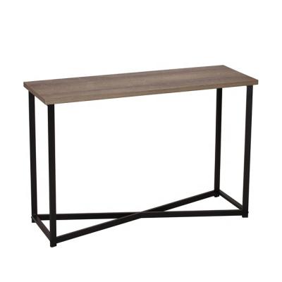 China Simple Design Household Walnut Brown Wooden Top Sofa Table With Metal Frame for sale