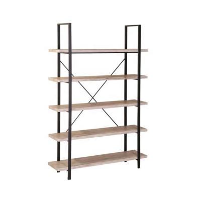 China 5-Tier Industrial Wooden Storage 5 Tier Metal Storage Display Rack Bookcase Organizer for sale