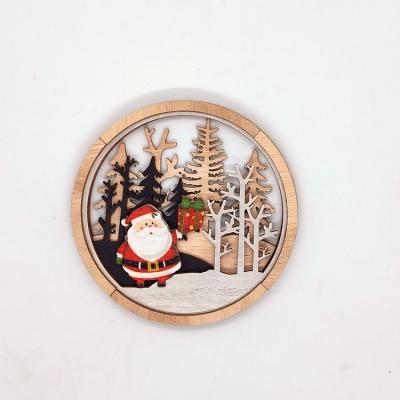 China Wholesale High Quality Poplar Gifts Crafts Laser Cut Hollow Wooden Santa Claus Christmas Tree Round Christmas Tree Ornaments for sale