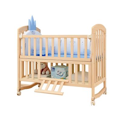 China Modern crib BB crib multifunctional lacquerless solid wood rocking bed newborn mobile kids splicing queen bed for sale