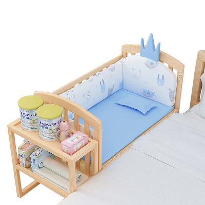 China Unpainted Modern Baby Crib Newborn Baby Crib Multifunctional Solid Wood BB Cradle Splicing Large Bed Furniture for sale