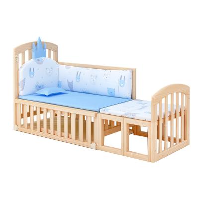 China Multifunctional Baby Crib Modern Hutch Lacquerless Solid Wood Newborn Baby Mobile Newborn Baby Splicing Large Bed for sale