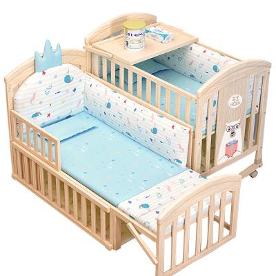 China Modern Classic Crib Solid Wood Children's Crib Log Color Adjustable Multi Gear Baby Sofa Bed for sale