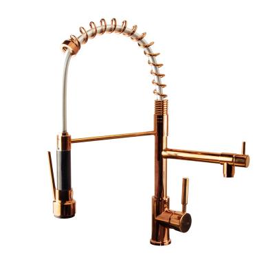 China Thermostatic Faucets 2022 New Rose Gold Faucets Sprayer Pull Out Flexible Kitchen Mixer Tap Pull Down for sale