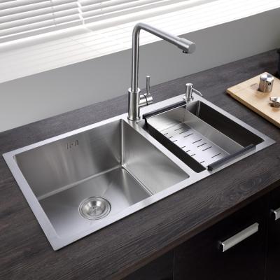 China Customizable Square 304 Stainless Steel Double Bowl Without Faucet OEM Handmade Kitchen Sink for sale