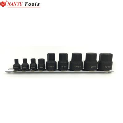 China Repair Tools NAN-YU 9PCS 1/4DR 3/8DR Hex Air Impact Socket Set Impact Hex Bit Socket Tool for sale