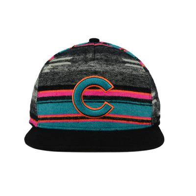 China COMMON 100% Cotton 3d Embroidery Striped 5 Panel Snapback Hat Wholesale for sale