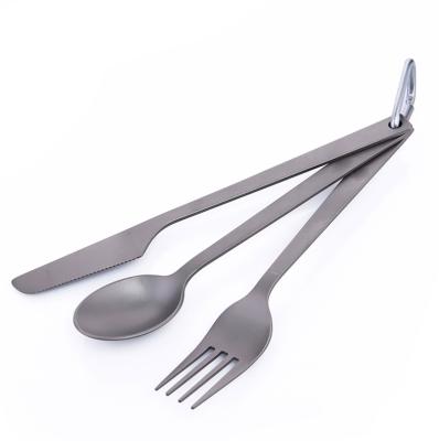 China Sustainable camping dinnerware with titanium housing, camping cutlery, 3 in 1 with knife spoon fork, for travel pinique hike for sale