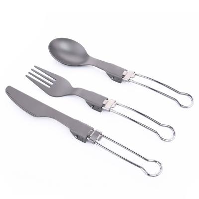 China Sustainable Folding Camping Cutlery With Titanium Housing, Camping Dinnerware, 3 In 1 With Knife Spoon Fork, For Travel Pinique Hiking for sale