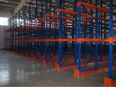 China Dairy industry Drive in racking , steel beam shelving and racking systems blue and orange for sale