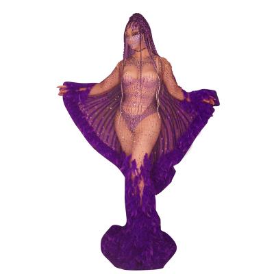 China Sexy Purple Rhinestone Jumpsuit Dresses Bodycon Feathers Mask Dress Party Women Even Elegance Dance Performance Wear Stage Costume for sale