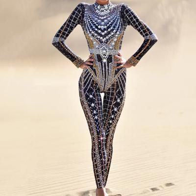 China Sexy Long Sleeve Monos Jumpsuits Rhinestone Jumpsuit Women Pole Sexy Dancer Leotard Sexy Club Outfits Party Stage Performance One Piece Jumpsuit for sale