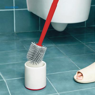 China BOOMJOY Sustainable New Design Powerful Eco TPR Silicone Bristle Toilet Soft Elastic Cleaning Brush And Decorative Pot Shaped Holder Set for sale